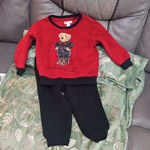 Ralph Lauren Red and Black Bear Sweater Set